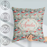 Custom Name Elegant Flamingo Birds with Floral Wetland Seamless Square Filled Cushion Throw Pillow Sofa Bed Home Decor Zip Washable UK Made