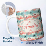 Personalized Custom Name Artistic Flamingo Silhouettes with Abstract Tropical Brush Seamless 11oz Ceramic Coffee Tea Mug White Large Handle