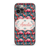 Vivid Pink Flamingo Flock in Deep Teal Water Custom Name Protective Phone Case Mobile Cover Durable Everyday Smartphone Shock Resistant