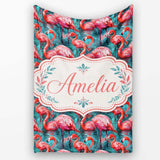 Vivid Pink Flamingo Flock in Deep Teal Water Seamless Pattern Name  Personalised Custom Name Super Soft Fleece Blanket Bed Sofa Throw