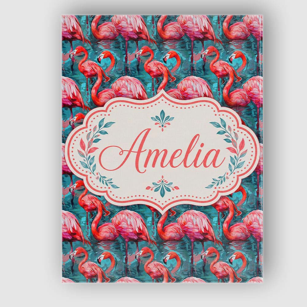 Personalised Name Vivid Pink Flamingo Flock Custom  Bespoke Interior Contemporary Canvas Wall Art Print Decor Picture Ready to Hang