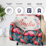 Vivid Pink Flamingo Flock in Deep Teal Water Seamless Pattern Name  Personalised Custom Name Super Soft Fleece Blanket Bed Sofa Throw