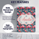 Personalised Name Vivid Pink Flamingo Flock Custom  Bespoke Interior Contemporary Canvas Wall Art Print Decor Picture Ready to Hang