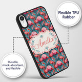 Vivid Pink Flamingo Flock in Deep Teal Water Custom Name Protective Phone Case Mobile Cover Durable Everyday Smartphone Shock Resistant