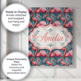 Personalised Name Vivid Pink Flamingo Flock Custom  Bespoke Interior Contemporary Canvas Wall Art Print Decor Picture Ready to Hang