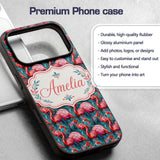 Vivid Pink Flamingo Flock in Deep Teal Water Custom Name Protective Phone Case Mobile Cover Durable Everyday Smartphone Shock Resistant
