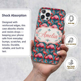 Vivid Pink Flamingo Flock in Deep Teal Water Custom Name Protective Phone Case Mobile Cover Durable Everyday Smartphone Shock Resistant