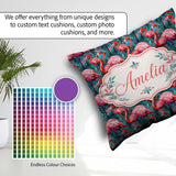 Custom Name Vivid Pink Flamingo Flock in Deep Teal Water Pattern Square Filled Cushion Throw Pillow Sofa Bed Home Decor Zip Washable UK Made