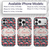 Vivid Pink Flamingo Flock in Deep Teal Water Custom Name Protective Phone Case Mobile Cover Durable Everyday Smartphone Shock Resistant