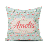 Custom Name Minimal Flamingo Birds with Soft Pastel Nature Scene Square Filled Cushion Throw Pillow Sofa Bed Home Decor Zip Washable UK Made