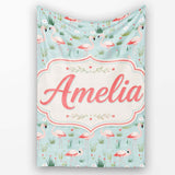 Minimal Flamingo Birds with Soft Pastel Nature Scene Seamless  Personalised Custom Name Super Soft Fleece Blanket Bed Sofa Throw