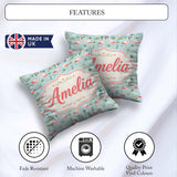 Custom Name Minimal Flamingo Birds with Soft Pastel Nature Scene Square Filled Cushion Throw Pillow Sofa Bed Home Decor Zip Washable UK Made