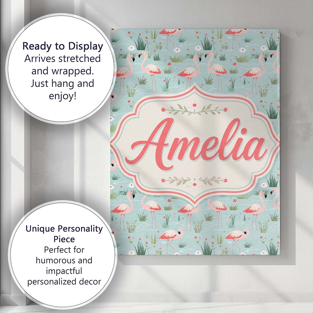 Personalised Name Minimal Flamingo Birds Custom  Unique Gift Idea Elegant Feature Canvas Wall Art Print Decor Picture Ready to Hang