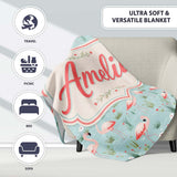 Minimal Flamingo Birds with Soft Pastel Nature Scene Seamless  Personalised Custom Name Super Soft Fleece Blanket Bed Sofa Throw