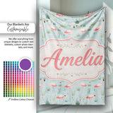 Minimal Flamingo Birds with Soft Pastel Nature Scene Seamless  Personalised Custom Name Super Soft Fleece Blanket Bed Sofa Throw