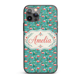 Playful Flamingo Birds with Floral Printed Design Custom Name Protective Phone Case Mobile Cover Durable Everyday Smartphone Shock Resistant