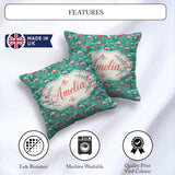 Custom Name Playful Flamingo Birds with Floral Garden Background Square Filled Cushion Throw Pillow Sofa Bed Home Decor Zip Washable UK Made