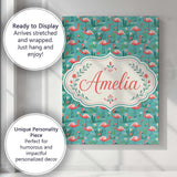 Personalised Name Playful Flamingo Birds Custom  Unique Gift Idea Elegant Feature Canvas Wall Art Print Decor Picture Ready to Hang