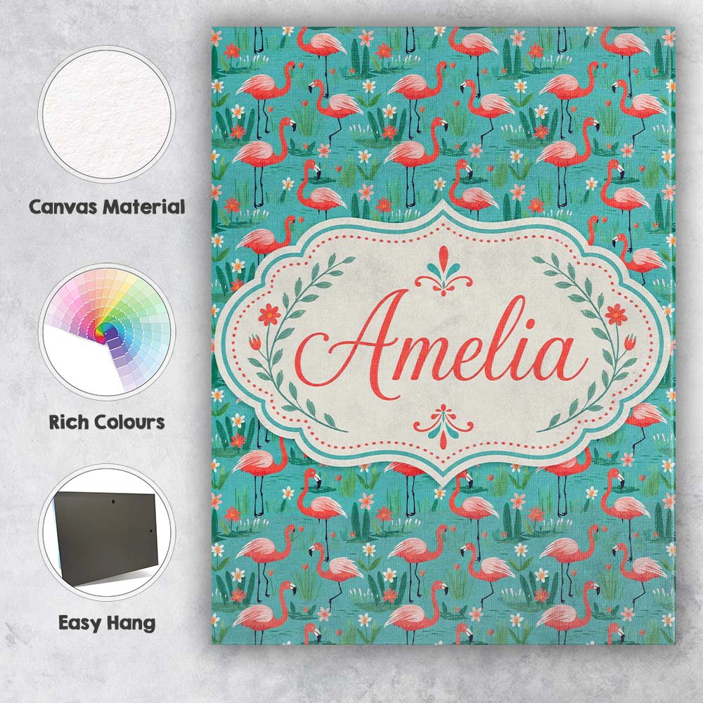 Personalised Name Playful Flamingo Birds Custom  Unique Gift Idea Elegant Feature Canvas Wall Art Print Decor Picture Ready to Hang