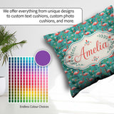 Custom Name Playful Flamingo Birds with Floral Garden Background Square Filled Cushion Throw Pillow Sofa Bed Home Decor Zip Washable UK Made