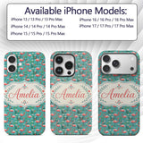 Playful Flamingo Birds with Floral Printed Design Custom Name Protective Phone Case Mobile Cover Durable Everyday Smartphone Shock Resistant