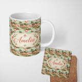 Personalized Custom Name Tropical Flamingo Birds with Exotic Plants Scene Seamless Pattern 11oz Ceramic Coffee Tea Mug White Large Handle