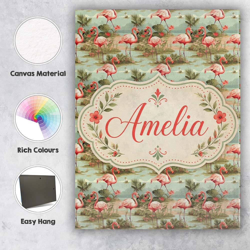 Personalised Name Tropical Flamingo Birds Custom  Unique Gift Idea Elegant Feature Canvas Wall Art Print Decor Picture Ready to Hang