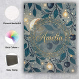 Personalised Name Celestial Leaves Moon Stars Night Sky Seamless Custom  Interior Canvas Wall Art Print Decor Picture Ready to Hang