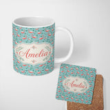 Personalized Custom Name Classic Flamingo Birds in Marshland Setting Seamless Pattern Name 11oz Ceramic Coffee Tea Mug White Large Handle