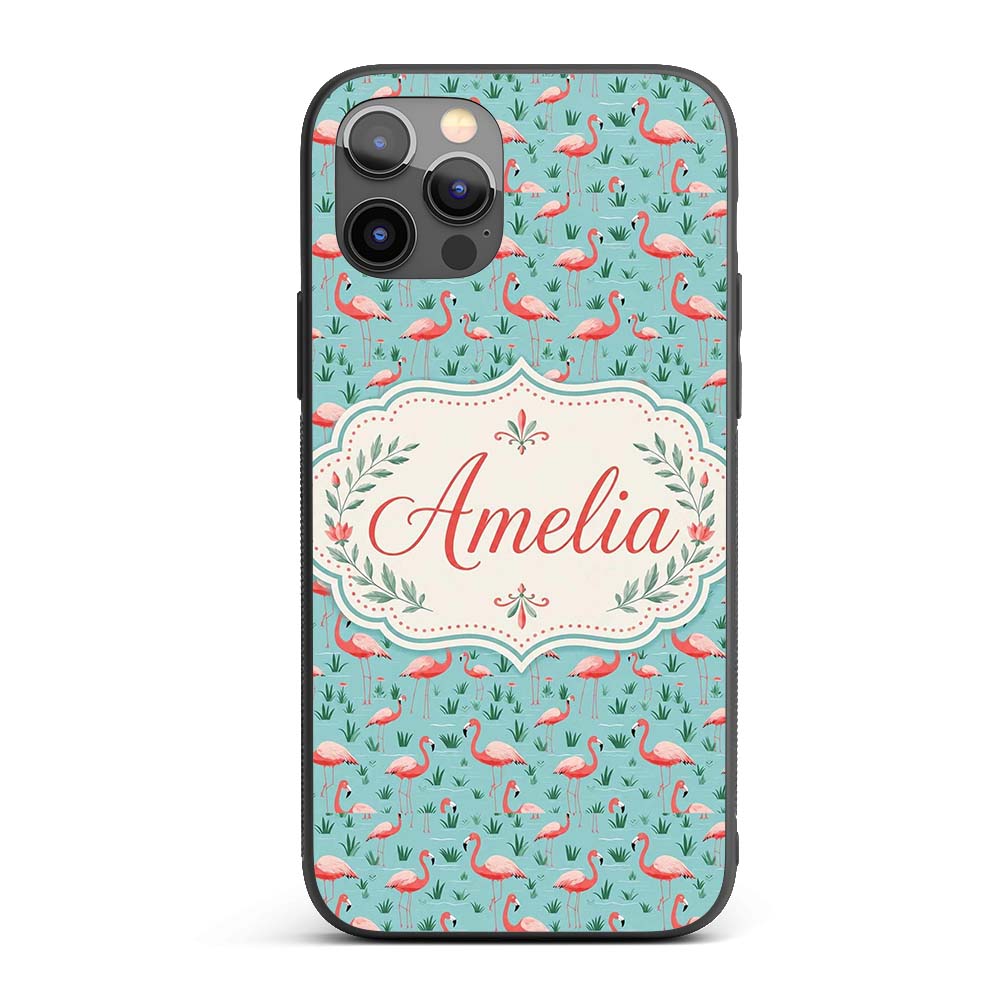 Classic Flamingo Birds in Marshland Setting Printed Design Custom Name Protective Phone Case Mobile Cover Durable Smartphone Shock Resistant