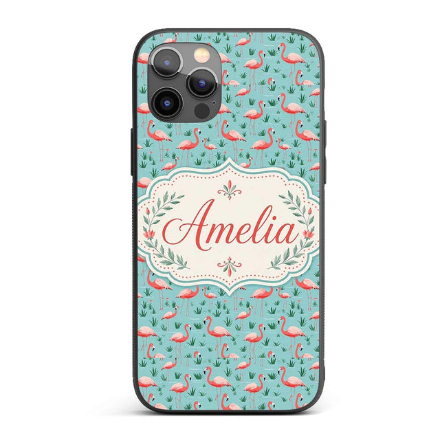 Classic Flamingo Birds in Marshland Setting Printed Design Custom Name Protective Phone Case Mobile Cover Durable Smartphone Shock Resistant