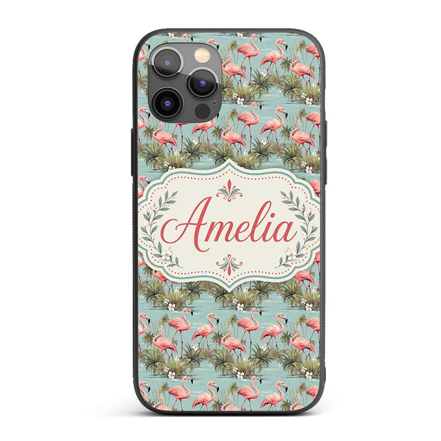 Soft Pink Flamingo Birds in Calm Water Scene Custom Name Protective Phone Case Mobile Cover Durable Everyday Smartphone Shock Resistant