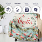 Soft Pink Flamingo Birds in Calm Water Scene Seamless Pattern Name  Personalised Custom Name Super Soft Fleece Blanket Bed Sofa Throw