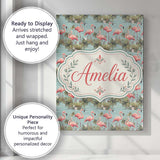 Personalised Name Soft Pink Flamingo Birds Custom  Unique Gift Idea Elegant Feature Canvas Wall Art Print Decor Picture Ready to Hang