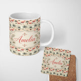 Personalized Custom Name Flamingo Birds with Natural Grass Wetland Seamless Pattern Name Cute 11oz Ceramic Coffee Tea Mug White Large Handle