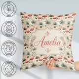 Custom Name Flamingo Birds with Natural Grass Seamless Name Cute Square Filled Cushion Throw Pillow Sofa Bed Home Decor Zip Washable UK Made