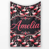 Vintage Style Flamingo Birds with Tropical Plants Seamless Pattern  Personalised Custom Name Super Soft Fleece Blanket Bed Sofa Throw