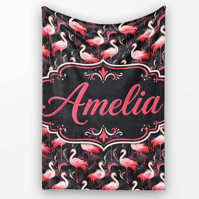 Vintage Style Flamingo Birds with Tropical Plants Seamless Pattern  Personalised Custom Name Super Soft Fleece Blanket Bed Sofa Throw