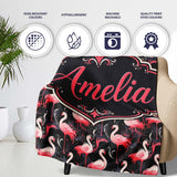 Vintage Style Flamingo Birds with Tropical Plants Seamless Pattern  Personalised Custom Name Super Soft Fleece Blanket Bed Sofa Throw