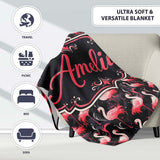 Vintage Style Flamingo Birds with Tropical Plants Seamless Pattern  Personalised Custom Name Super Soft Fleece Blanket Bed Sofa Throw