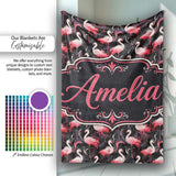 Vintage Style Flamingo Birds with Tropical Plants Seamless Pattern  Personalised Custom Name Super Soft Fleece Blanket Bed Sofa Throw