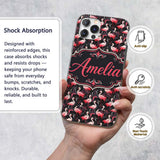 Vintage Style Flamingo Birds with Tropical Plants Custom Name Protective Phone Case Mobile Cover Durable Everyday Smartphone Shock Resistant