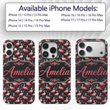 Vintage Style Flamingo Birds with Tropical Plants Custom Name Protective Phone Case Mobile Cover Durable Everyday Smartphone Shock Resistant