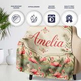 Elegant Flamingo Birds with Botanical Jungle Theme Seamless Pattern  Personalised Custom Name Super Soft Fleece Blanket Bed Sofa Throw