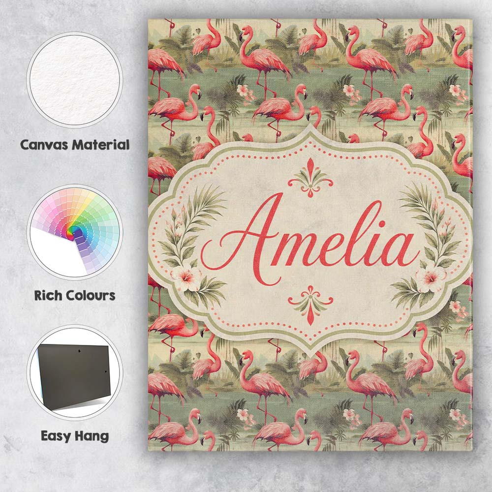 Personalised Name Elegant Flamingo Birds Custom  Interior Decorative Contemporary Canvas Wall Art Print Decor Picture Ready to Hang