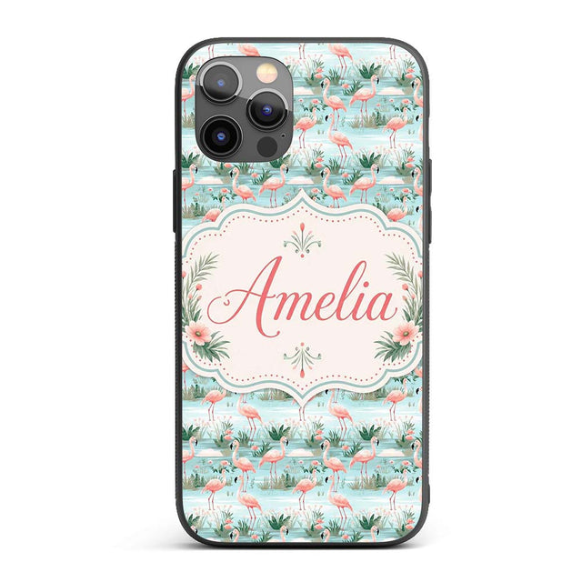 Delicate Flamingo Birds with Soft Floral Water Custom Name Protective Phone Case Mobile Cover Durable Everyday Smartphone Shock Resistant