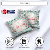 Custom Name Delicate Flamingo Birds with Soft Floral Water Scene Square Filled Cushion Throw Pillow Sofa Bed Home Decor Zip Washable UK Made