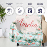 Delicate Flamingo Birds with Soft Floral Water Scene Seamless  Personalised Custom Name Super Soft Fleece Blanket Bed Sofa Throw