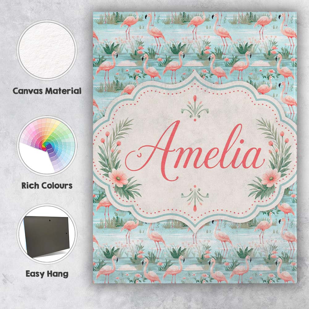 Personalised Name Delicate Flamingo Birds Custom  Unique Gift Idea Elegant Feature Canvas Wall Art Print Decor Picture Ready to Hang
