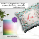 Custom Name Delicate Flamingo Birds with Soft Floral Water Scene Square Filled Cushion Throw Pillow Sofa Bed Home Decor Zip Washable UK Made
